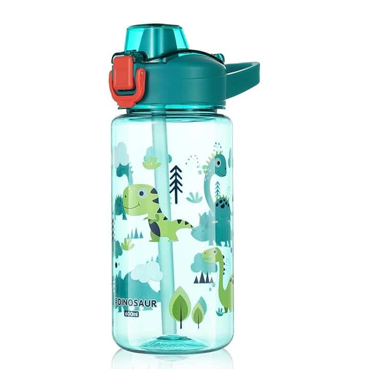 flintronic Borraccia Bambini, 600ML Borraccia per Bambini Senza BPA, Bottiglia Acqua con Cannuccia, Bottiglia d'Acqua a Prova di Perdita, Regalo per Bambini (Dinosauro)