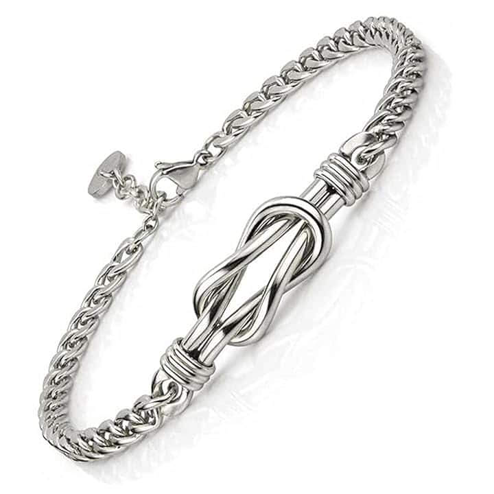 SAGA GIOIELLI Bracciale Uomo Acciaio con Nodo Centrale, infinito Design – Idea Regalo Festa del Papà, Compleanno, Natale, San Valentino, Anniversario - Confezione regalo inclusa
