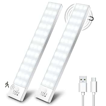 OUILA Luce Armadio LED con Sensore di Movimento Luci Notturna 36 LED 4 Modalità Lampada Guardaroba Luce da Esposizione 1000mAh USB Ricaricabile Cucina, Scale, Corridoio, Garage - 23cm*2 Pezzi