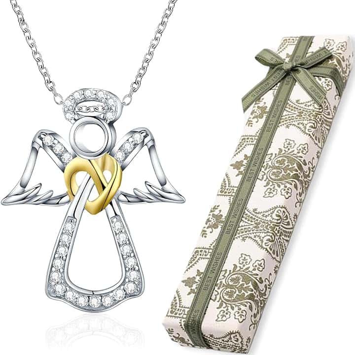 BLPRKOT BLPRKOT Collana Angelo Custode, Collana con ciondolo Angelo in argento Sterling 925, regali di battesimo, comunione e compleanno per ragazze e bambini（Con scatola regalo