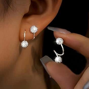 Generic 2 orecchini a bilanciere da donna con sfera di cristallo, eleganti gioielli a lobo con doppia vite posteriore, estremità sferica da 4 mm
