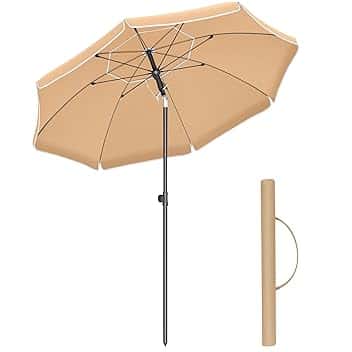 SONGMICS Ombrellone da Spiaggia, Ombrellone da Giardino con Protezione UPF 50+, Inclinabile, Portatile e Antivento, Stecche in Fibra di Vetro, Borsa da Trasporto