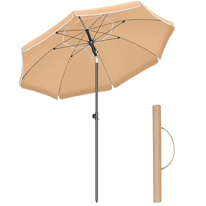 SONGMICS Ombrellone da Spiaggia, Ombrellone da Giardino con Protezione UPF 50+, Inclinabile, Portatile e Antivento, Stecche in Fibra di Vetro, Borsa da Trasporto