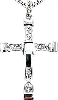 FULISONG Argento Fast And Furious Dominic Toretto Vin Diesel Collana con croce gioielli(70CM(28INS),22G(FOR BOYS))