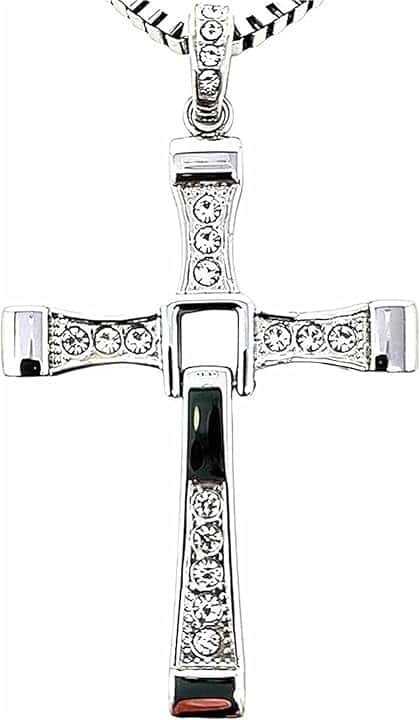 FULISONG Argento Fast And Furious Dominic Toretto Vin Diesel Collana con croce gioielli(70CM(28INS),22G(FOR BOYS))