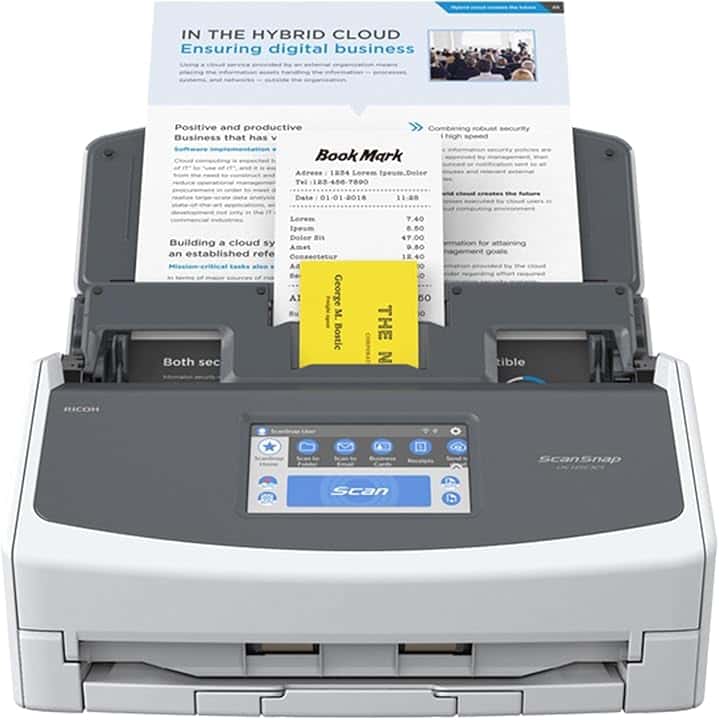 ScanSnap iX1600 Bianca - Scanner documenti per ufficio - ADF Scanner Fronte Retro Duplex - A4, Touchscreen, Wi-Fi, USB3.2