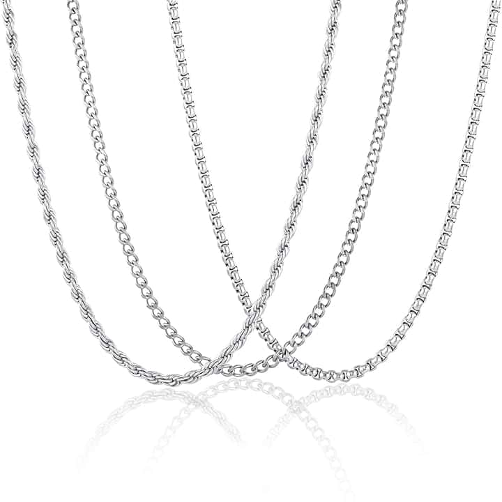 Esmoly 3 Pezzi Collana Uomo Catenina Necklace for Men Oro Argento Nero Acciaio Inossidabile Cuban Chain 45cm/50cm/55cm/60cm Regalo Uomo Ragazzo 2mm/3mm/4mm/5mm/6mm