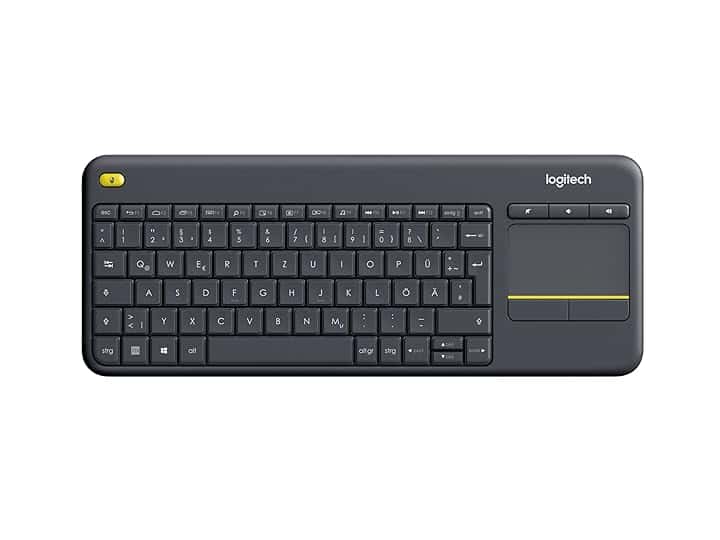 Logitech K400 Plus Tastiera Wireless Touch TV, Facili Controlli Multimediali e Touchpad Integrato, Layout Tedesco QWERTZ - Nero