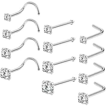 JEYORZY JEYORZY 12x Piercing Naso Ipallergenico perno nasale, Piercing Nostril Brillantino, anello al naso per Donna, Nostril Borchi, perno nasale Brillantino per unisex Piercings Nostril, Piercings Gioielli
