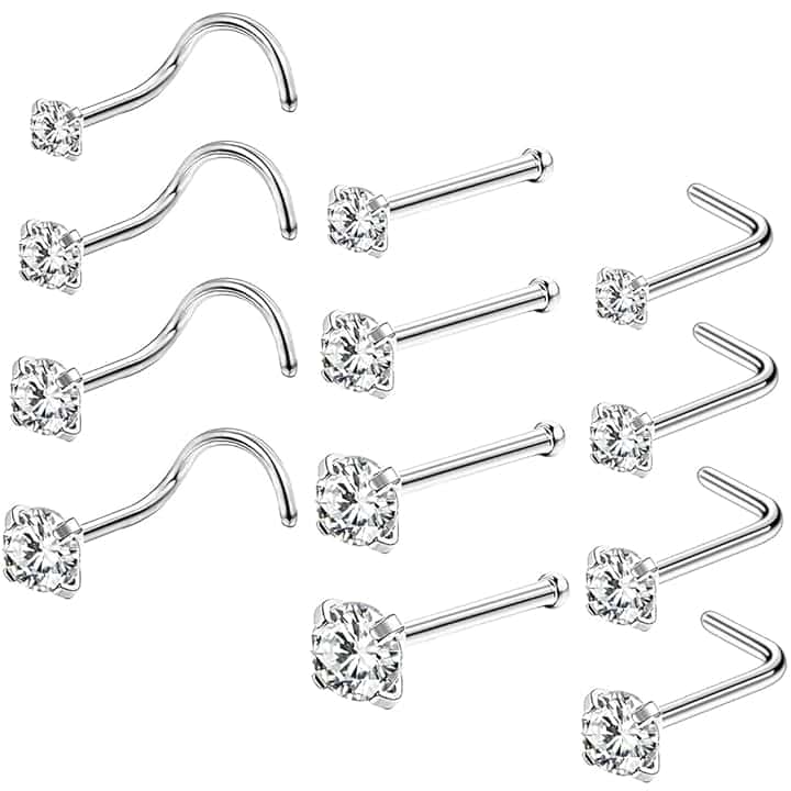 JEYORZY JEYORZY 12x Piercing Naso Ipallergenico perno nasale, Piercing Nostril Brillantino, anello al naso per Donna, Nostril Borchi, perno nasale Brillantino per unisex Piercings Nostril, Piercings Gioielli