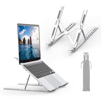 GRIFEMA GB1054 Supporto PC Portatile, Antiscivolo, Regolabile a 6 Angolazioni, Supporto per Laptop Compatibile con Laptop da 10-17 Pollici e Tablet - Argento Global Recycled Standard