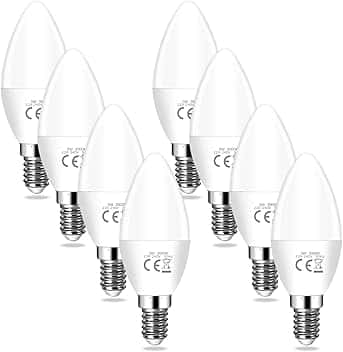 Lampadine LED E14, Lampadina E14 Luce Calda 3000K 5W (Equivalenti A 40w) 400LM 3000K 220-240V, Angolo A Fascio 220 °, Non Dimmerabile, Per Soggiorni, Corridoi, Camere Da Letto,8 Pezzi (Luce Calda)