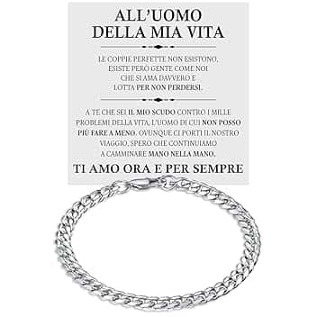 Bramart Azienda Italiana Bracciale Uomo in Pelle Intrecciata con Acciaio Inox Lucidato di Altissima qualità Idea Regalo per lui Festa del Papà Natale Compleanno - Cofanetto con DEDICA incluso
