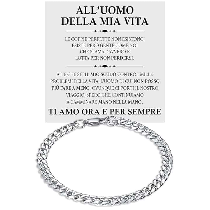 Bramart Azienda Italiana Bracciale Uomo in Pelle Intrecciata con Acciaio Inox Lucidato di Altissima qualità Idea Regalo per lui Festa del Papà Natale Compleanno - Cofanetto con DEDICA incluso
