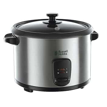 Russell Hobbs Cuociriso 1,8 L 700 W, 10 Tazze, Funzione Riscaldamento, Pentola Antiaderente, Spatola e Misurino Inclusi, Acciaio Inossidabile – 19750-56