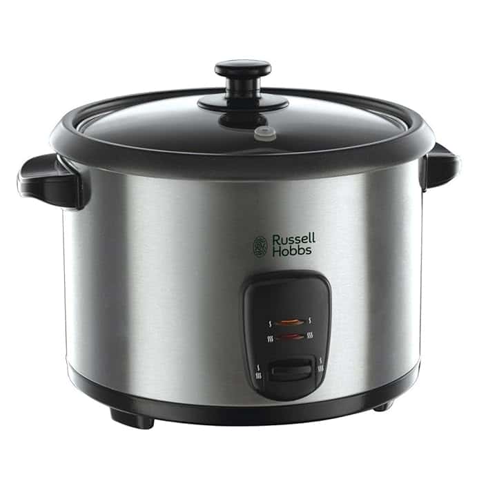 Russell Hobbs Cuociriso 1,8 L 700 W, 10 Tazze, Funzione Riscaldamento, Pentola Antiaderente, Spatola e Misurino Inclusi, Acciaio Inossidabile – 19750-56