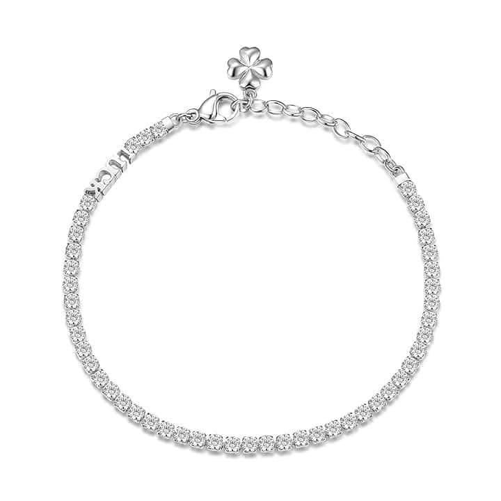 Brosway Bracciale Donna, Bracciale Tennis in Acciaio e Cubic Zirconia con Simbolo Quadrifoglio | Collezione Desideri - BEI016