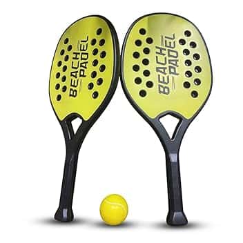 Coppia Racchette da Spiaggia Padel Beach Tennis con Pallina Morbida Set Racchettoni in Legno Mare, Spiaggia Piscina Mare Giardino, Beach Rackets Resistenti All' Acqua
