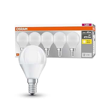 Osram Lampadine LED Sfera, 5W Equivalenti 40W, Attacco E14, Luce Calda 2700K, Confezione da 5
