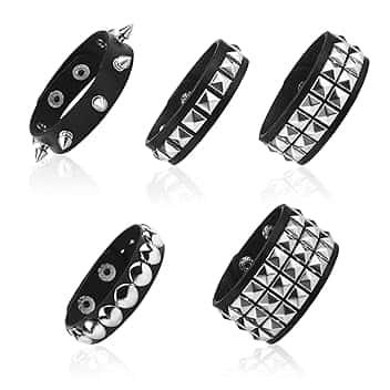 SJUNJIE 5 Bracciali Punk Borchiato Misura Regolabile Nero Gothic Rock Metallo Adatto per Halloween Feste in Maschera Spettacoli di Gruppo