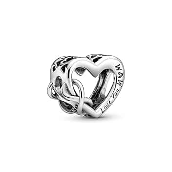 PANDORA Charm cuore e simbolo dell’infinito con scritta Love You Mom