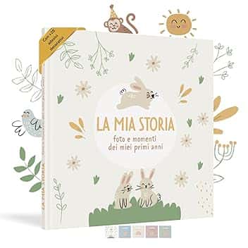 HuBorns - Album Nascita Bambina e Bambino per Incollare Foto e Scritte con +50 Pagine e Adesivi, Album Fotografico Neonato per il Primo Anno fino a 5 Anni, Ideale per Regalo Nascita