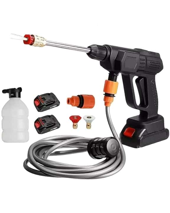 A.M.C. Idropulitrice a batteria 42V Idropulitrice Professionale portatile con 2 batterie 8000mAh e Tubo da 5M Idropulitrice ad alta pressione a batteria per il lavaggio di auto Pulizia di pavimenti