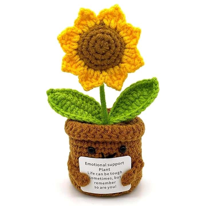 Positive Girasole Idea Regalo Compleanno- Creative Knitted Positive Girasole Doll- Gadget Scrivania Carino Portafortuna, Regali Originali per Laurea Collega Sorella Amica Ufficio