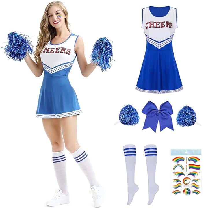 Costume da cheerleader, da donna, per adulti, da cheerleadering, per travestimento, carnevale, cosplay, Halloween