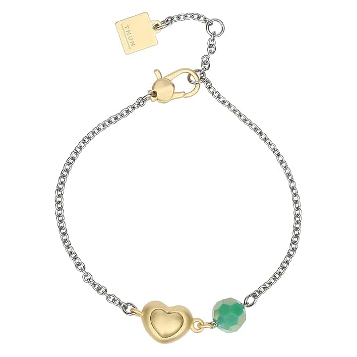 THUN THUN - Bracciale con cuore e perlina - metallo, vetro, resina - Collezione Dedicato a te - 16 + 3 cm