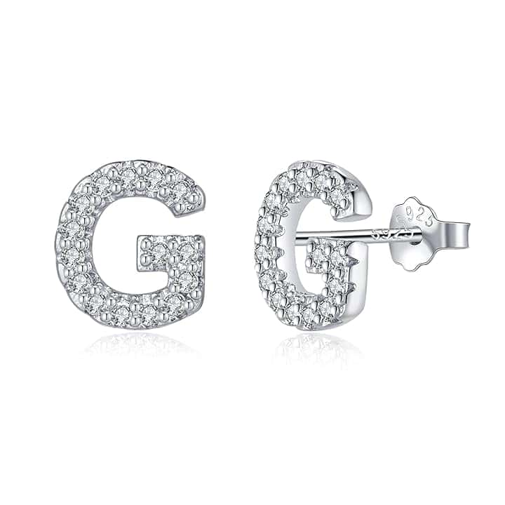 TIZU Orecchini con Lettere in Argento 925 Alberino Orecchini Anallergici per Donna Bambina Ragazza Orecchini Piccoli Iniziali con Zirconi Cubici Idee Regalo per Lei