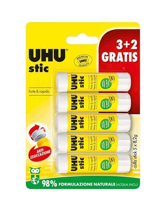 UHU Stic 5x8.2g colla per bambini, sicura da usare per i lavoretti, adatta per la scuola, l'ufficio, l'università