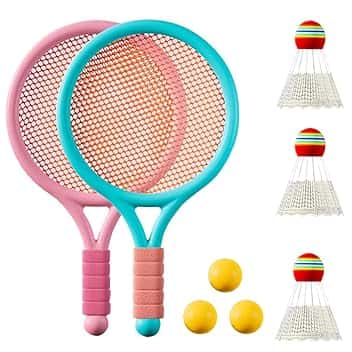 Set di volani per bambini, racchetta da badminton, giocattolo leggero, con 2 palline da allenamento morbide e 2 badminton