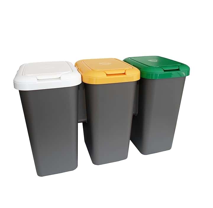 Tontarelli Trio – Cestino per la Raccolta differenziata con Anello Interno e Coperchio con Chiusura a Scatto, Plastica, 75 Litri, Multicolore, 78,5 x 32 x h 47,4 cm
