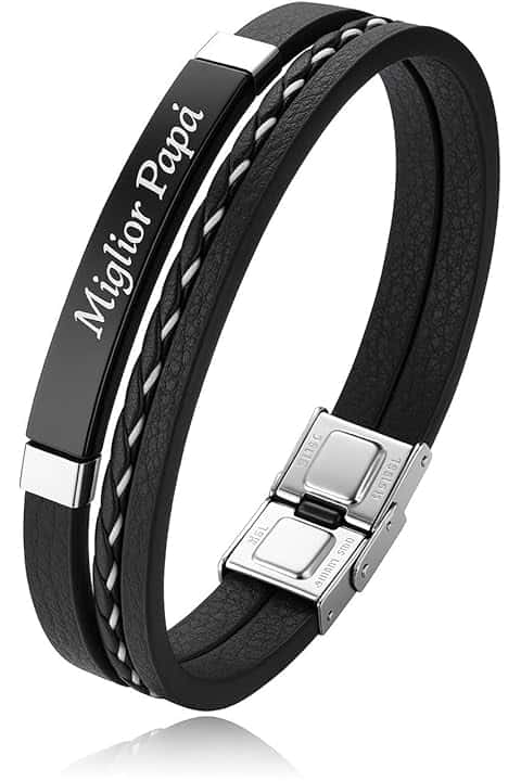 Handmade Bracciale Uomo Personalizzato con Nomi Incisi – Pelle Intrecciata e Acciaio – Idea Regalo per Lui – CollanaDream