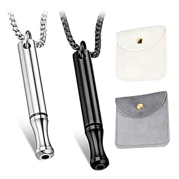 DMNQ 2 Collane Respiratorie per Smettere di Fumare e Gestire Ansia e Stress - Argento e Nero con 2 Borse Portaoggetti