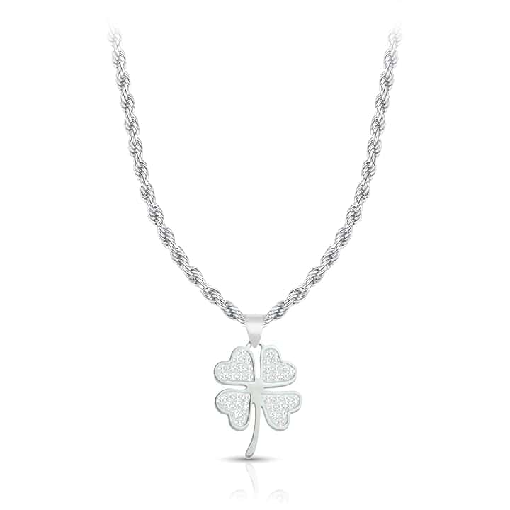 SAGA GIOIELLI Collana Donna Quadrifoglio Portafortuna Acciaio