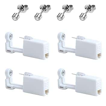 iTauyees Pistola per Piercing All'orecchio, 4 Pezzi Usa e Getta per Piercing All'orecchio, Indolore, Ideale per Ragazze, Donne e Uomini (Bianca)