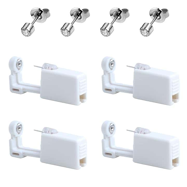 iTauyees Pistola per Piercing All'orecchio, 4 Pezzi Usa e Getta per Piercing All'orecchio, Indolore, Ideale per Ragazze, Donne e Uomini (Bianca)