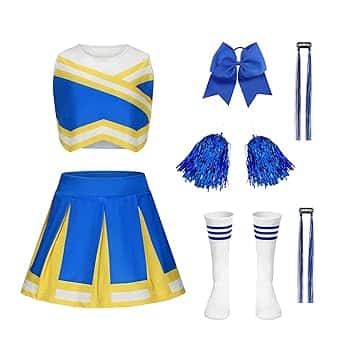 Luckyou Costume Cheerleader per Bambina Vestito Cheerleader Bambina con parrucca brillante, pompon e fiocco per Carnevale Halloween Fancy Dress Up