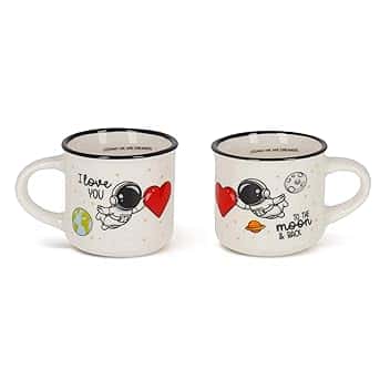 Legami - Tazzine da Caffè Espresso For Two, Set da 2 Coffee Mug in Porcellana New Bone China, Tazza Caffè Lavabile in Lavastoviglie, Tema Astronauta I Love You, Diametro 5,5 cm, Capacità 50 ml