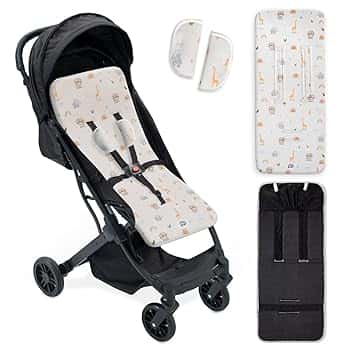 Interbaby Materassino per passeggino universale per estate | Safari Beige | Traspirante e confortevole, fodera per passeggino 100% cotone, 84 x 34 cm, protezioni per imbracatura