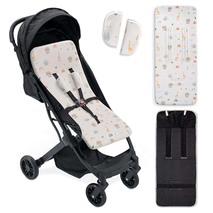 Interbaby Materassino per passeggino universale per estate | Safari Beige | Traspirante e confortevole, fodera per passeggino 100% cotone, 84 x 34 cm, protezioni per imbracatura