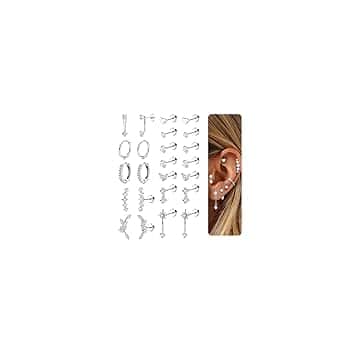 ADRAMATA 12 Paia Set Orecchini Donna Acciaio Inossidabile Orecchino Cerchio Piccoli Orecchino a Bottone Anallergici Conch Trago Helix Piercing Orecchio Orecchini Donna Oro Argento