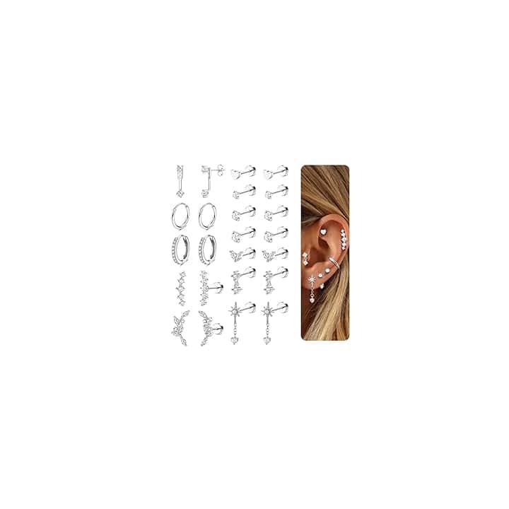 ADRAMATA 12 Paia Set Orecchini Donna Acciaio Inossidabile Orecchino Cerchio Piccoli Orecchino a Bottone Anallergici Conch Trago Helix Piercing Orecchio Orecchini Donna Oro Argento