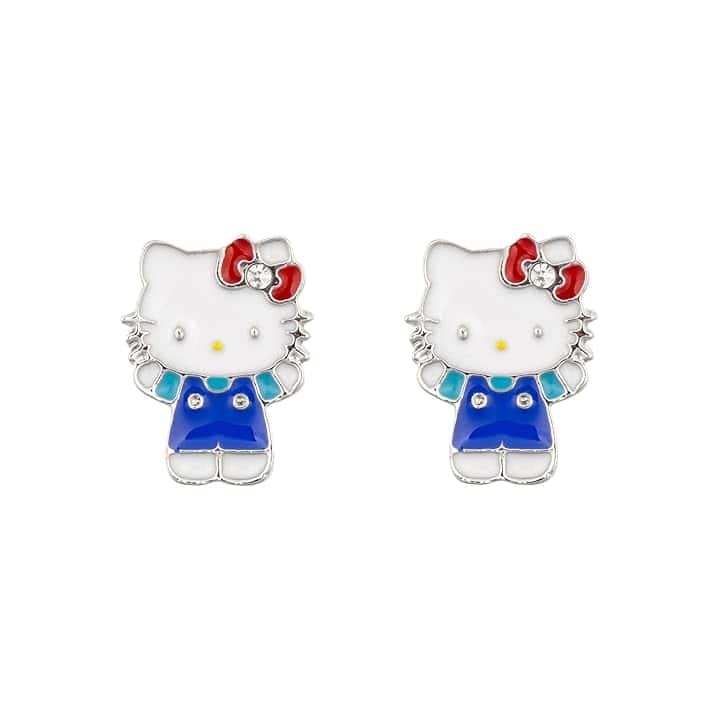 KIDS EUROSWAN Hello Kitty - Orecchini a lobo in argento Sterling con sagoma intagliata, Misura unica, Argento sterling, Nessuna pietra preziosa