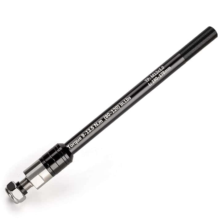 Asse passante da 12 mm per rimorchi da bicicletta – Adattatore per asse posteriore con filettatura M12 x 1,0 per gancio di traino, compatibile con MTB, bici da corsa e gravel bike (nero)