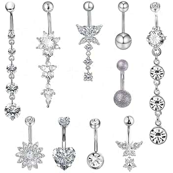 BDSHUNBF 10 Pcs Ombelico Gioielli Piercing Set, Anello Con Ombelico Pendente,Catene miste a forma di cuore, lunghezza moderata,Peri Anelli Piercing