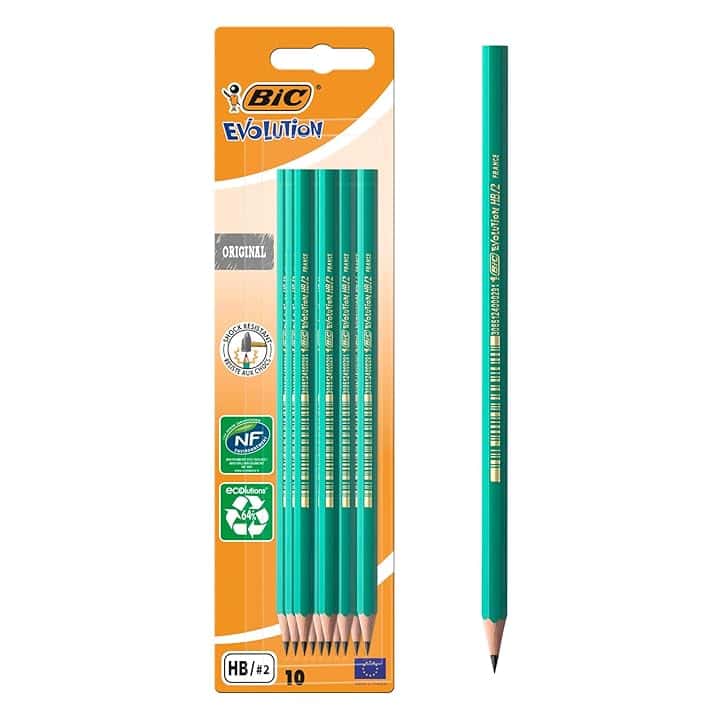 BIC Evolution Ecolutions, Matita In Grafite, Per Scrivere A Scuola E In Ufficio, Mina HB Resistente, Confezione da 10