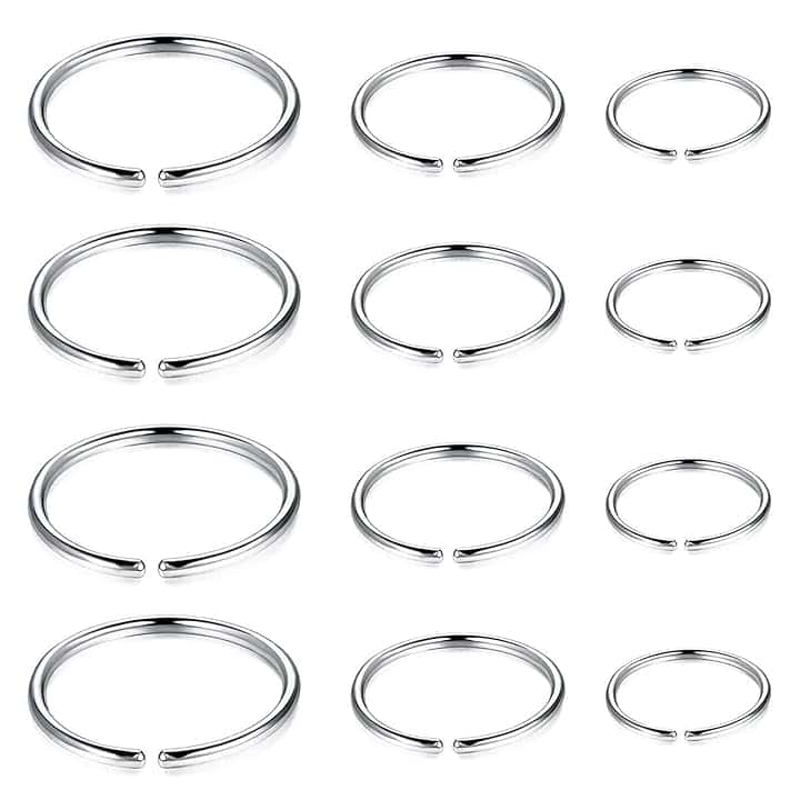 VICZON 12 Pezzi Anello Naso Finto con Cerchio in Acciaio Inossidabile, Setto Trago Cartilagine Orecchino Gioielli Faux 6/8/10mm